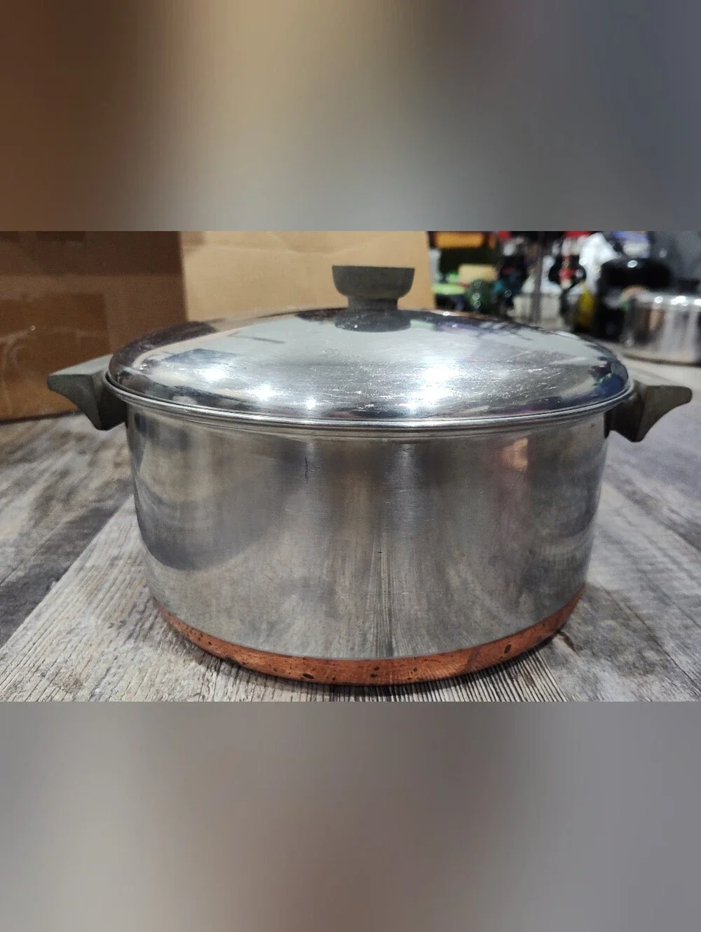 Vintage Revere Copper Maid Pot With Domed Lid, 6-Qt Stock Pot, Stainless Steel